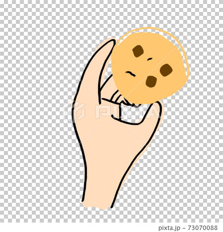 Hands holding a large chocolate chip cookie Illustration material 73070088
