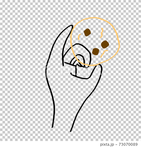 Hand holding a large chocolate chip cookie Simple illustration 73070089