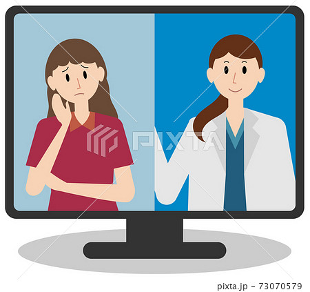 オンラインで医療相談する人のベクターイラストのイラスト素材