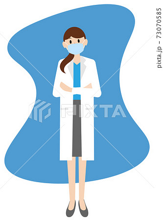 マスクをして悩む白衣の女性のベクターイラストのイラスト素材