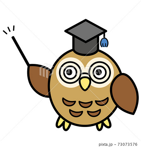 指し棒を持つふくろう博士のイラストのイラスト素材