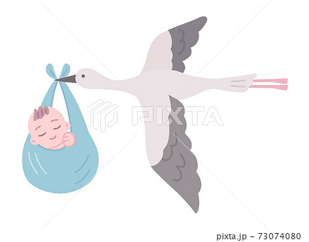 赤ちゃんとコウノトリのイラストのイラスト素材