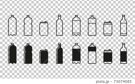 缶ビンペットボトルの白黒アイコンセットのイラスト素材