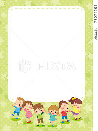 可愛い仲良しキッズグループのイラスト 星柄 フレーム テンプレート 可愛い仲良しキッズグループのイラスト 星柄 フレーム テンプレート 73074505