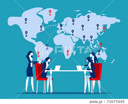 Team Working In Front Of World Map Global Tradeのイラスト素材