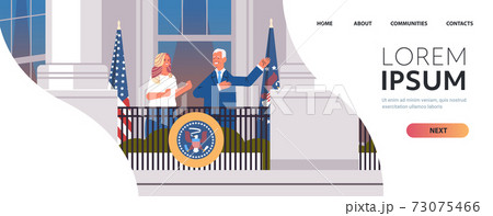 democrat winner of United States presidential election man president standing with first lady on white house balcony democrat winner of United States presidential election man president standing with first lady on white house balcony 73075466