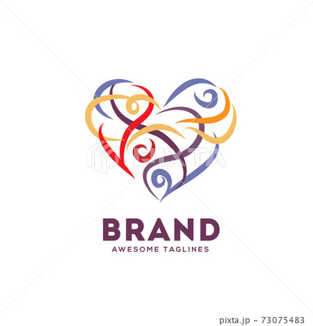 abstract hand drawn swirly heart color vector logo illustration	 73075483