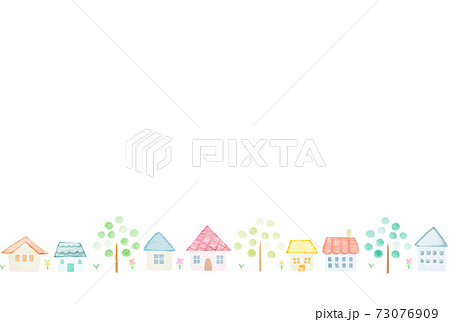 優しくてかわいい手描きの水彩街並み風景のイラスト素材