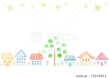 優しくてかわいい手描きの水彩街並み風景24のイラスト素材