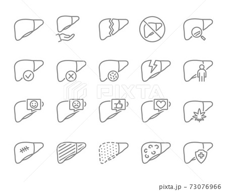 Set of liver line icon. Internal organ, digestive organ illness, healthy diagnosis, disease prevention and more. 73076966