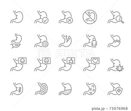 Set of stomach line icon. Internal organ, gastrointestinal tract illness, healthy diagnosis, treatment and more. 73076968