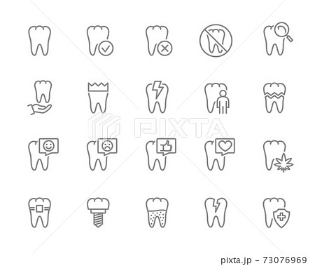 Set of teeth line icon. Healthy internal organ, tooth illness, diagnosis, treatment, oral cavity and more. 73076969