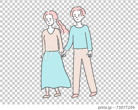 手を繋いで歩くカップル 73077209