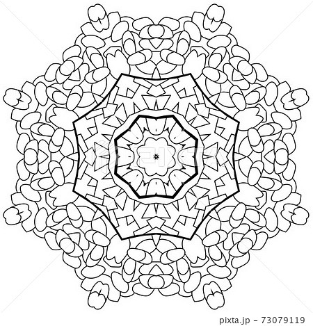 Hand drawn zentangle circular ornament for coloring page. 73079119