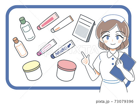 薬の種類を説明する看護師のイラストのイラスト素材