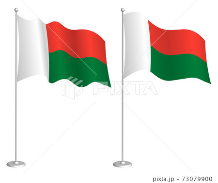 flag of madagascar on flagpole waving in wind. Holiday design element. Checkpoint for map symbols. Isolated vector on white background