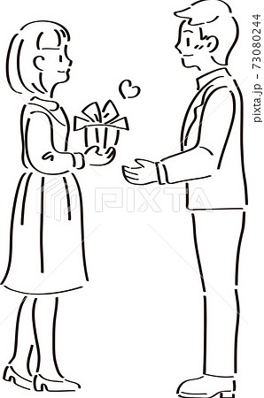 バレンタインデー 男女 線画 ペン画 ギフト イラスト素材のイラスト素材