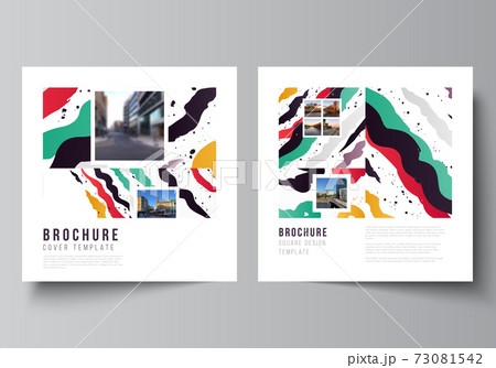 Vector layout of two square covers design templates for brochure, flyer, magazine, cover design, book design, brochure cover, creative agency, corporate, business, portfolio, pitch deck, startup. Vector layout of two square covers design templates for brochure, flyer, magazine, cover design, book design, brochure cover, creative agency, corporate, business, portfolio, pitch deck, startup. 73081542