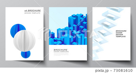Vector layout of A4 cover mockups templates for brochure, flyer layout, booklet, cover design, book design. 3d render vector composition with dynamic realistic geometric blue shapes in motion. 73081610