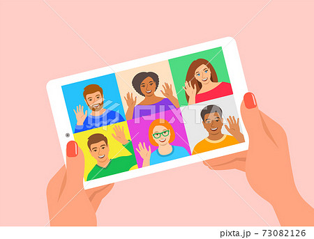 Friends online video conference by tablet computer 73082126