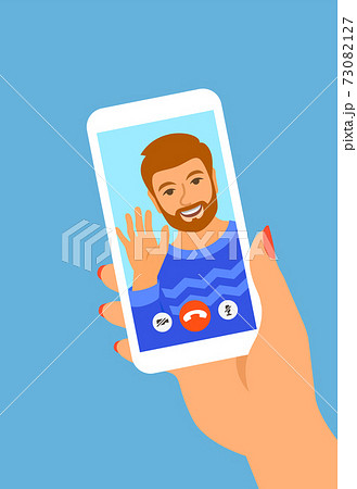 Online video call by smartphone flat illustration 73082127