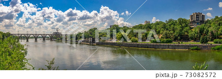 Dnieper river and  embankment of Dnipro in Ukraine 73082572