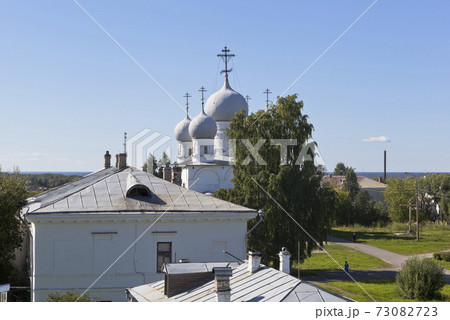 View from the earthen rampart of the building Belozersky Kremlin and Spaso-Preobrazhensky Cathedral in the town of Belozersk View from the earthen rampart of the building Belozersky Kremlin and Spaso-Preobrazhensky Cathedral in the town of Belozersk 73082723