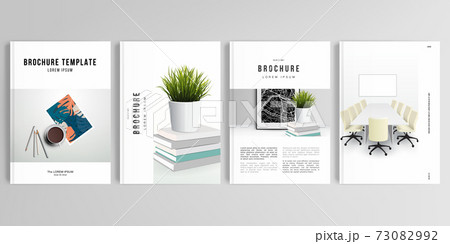 Realistic vector layouts of cover mockup design templates in A4 format for brochure, cover design, flyer, book design, magazine, poster. Home office concept, study or freelance, working from home. 73082992