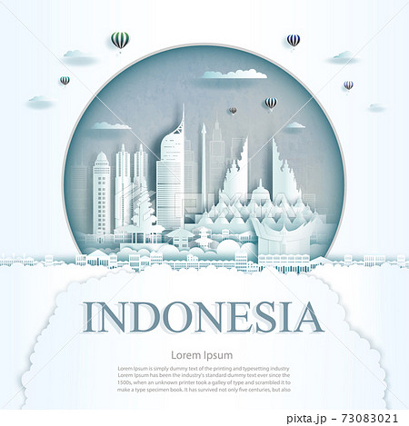 Travel Indonesia monument in Jakarta city modern building in circle. 73083021
