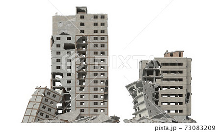 Ruined building isolated on white 3d illustration 73083209