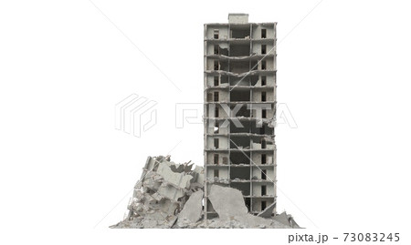 Ruined building isolated on white 3d illustration 73083245