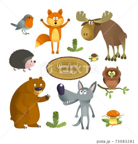 Full-length animal figures. Set of seven characters and two forest attributes 73083281