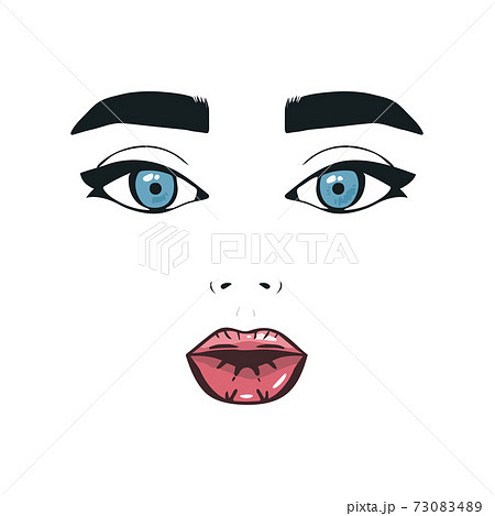 Portrait of beautiful woman with big eyes, eyebrows, lips on white background. Vector . on white. hand drawing vector face for logo,avatar, sketch Portrait of beautiful woman with big eyes, eyebrows, lips on white background. Vector . on white. hand drawing vector face for logo,avatar, sketch 73083489
