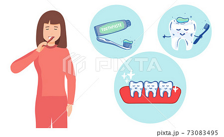woman brushing his teeth. Vector illustration of a flat design. teeth cleaning, healthy teeth. concept, infographic. 73083495