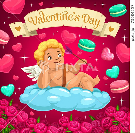 Valentine day hearts, flowers and macaron cookies 73084557
