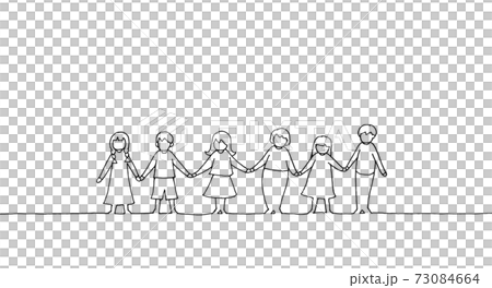 手をつなぐ子どもたちの線画イラスト 73084664