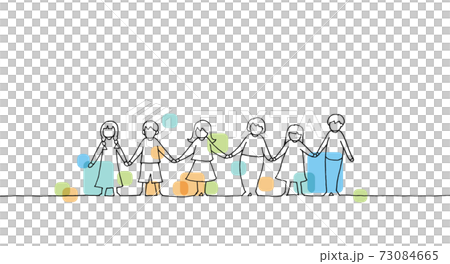 Line art illustration of children holding hands 73084665