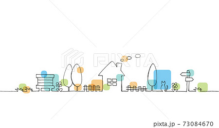 田舎の風景の線画イラスト 73084670