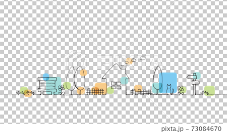 田舎の風景の線画イラスト 73084670