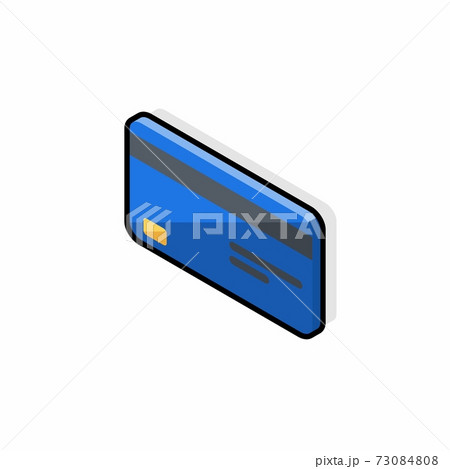 Credit card Blue left view - Black Stroke+Shadow icon vector isometric. 73084808