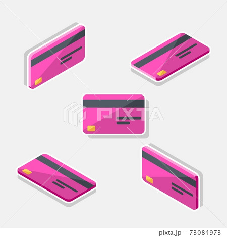 Credit card Pink Isometric & Flat - White Stroke+Shadow icon vector. Credit card Pink Isometric & Flat - White Stroke+Shadow icon vector. 73084973