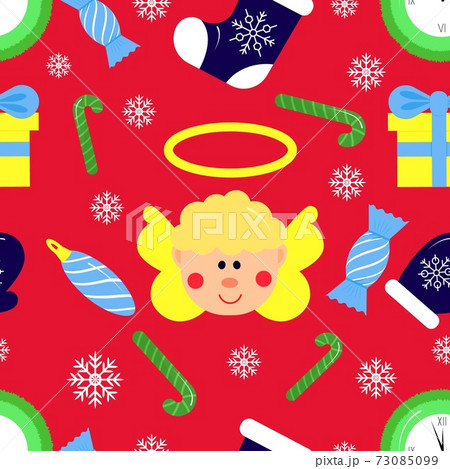 Christmas seamless pattern, on red background. Winter holidays concept. 73085099