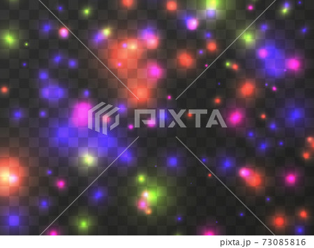 Glowing light on a transparent background. Glowing particles, magic glow. Sparkling light. Star dust. Design a template for banner, poster and greeting cards. Vector illustration Glowing light on a transparent background. Glowing particles, magic glow. Sparkling light. Star dust. Design a template for banner, poster and greeting cards. Vector illustration 73085816