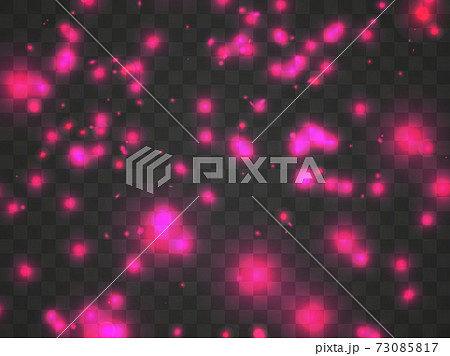 Glowing light on a transparent background. Glowing particles red color, magic glow. Sparkling light. Star dust. Design a template for banner, poster and greeting cards. Vector illustration Glowing light on a transparent background. Glowing particles red color, magic glow. Sparkling light. Star dust. Design a template for banner, poster and greeting cards. Vector illustration 73085817