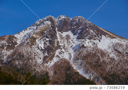 群馬県 冬の丸沼高原日光白根山ロープウェイ山頂駅付近から白根山を見る 73086259