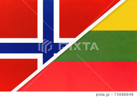 Norway and Lithuania, symbol of national flags from textile. 73086646