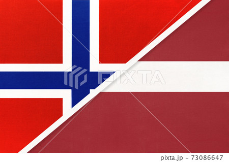Norway and Latvia, symbol of national flags from textile. Norway and Latvia, symbol of national flags from textile. 73086647