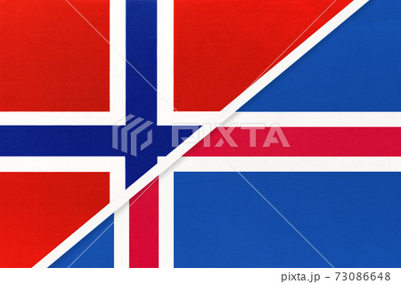 Norway and Iceland, symbol of national flags from textile. 73086648
