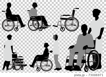 車椅子利用者のシルエットイラストセットのイラスト素材