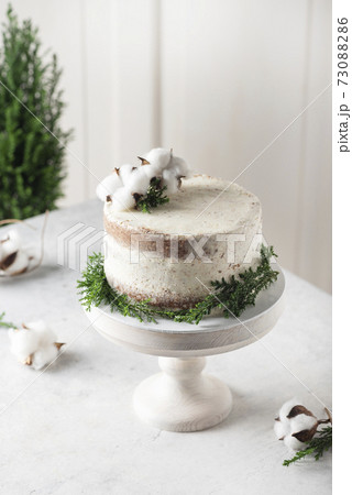 Christmas nude cake with white cream Christmas nude cake with white cream 73088286